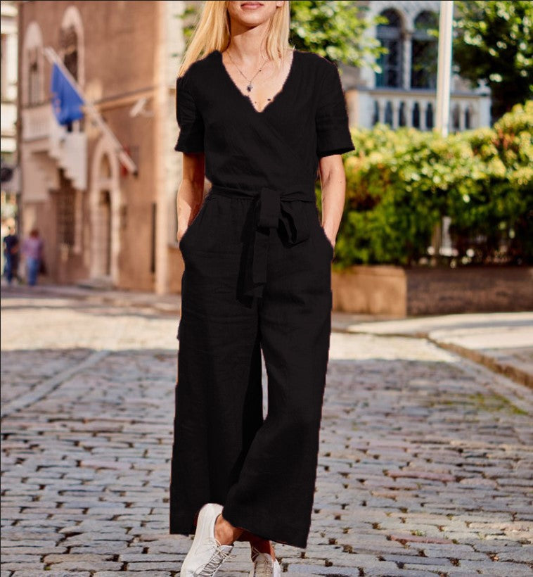 Women's spring summer shorts sleeves top wide leg trousers jumpsuits