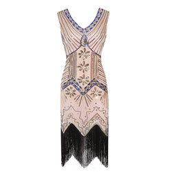 Women's Flapper Dresses 1920s V Neck Beaded Fringed Dress vintage banquet  evening party dress