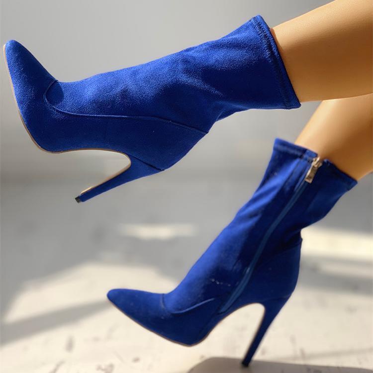 Women pointed toe stiletto high heeled mid calf boots