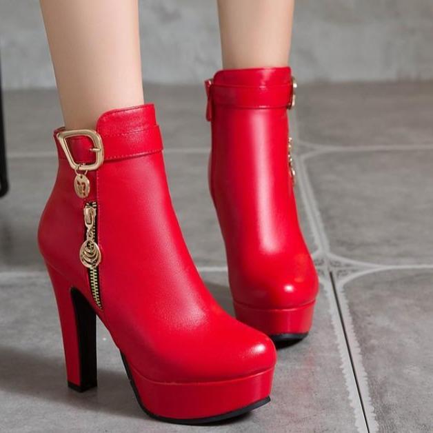 Women fall winter chunky platform ankle booties | Fashion dress boots