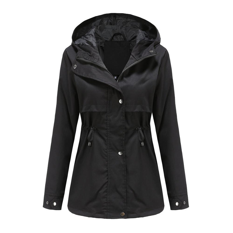 Women's hooded windbreaker  waterproof drawstring trench coat | Active outdoors rain jacket