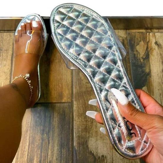 Women quilted sole open toe transparent slide sandals