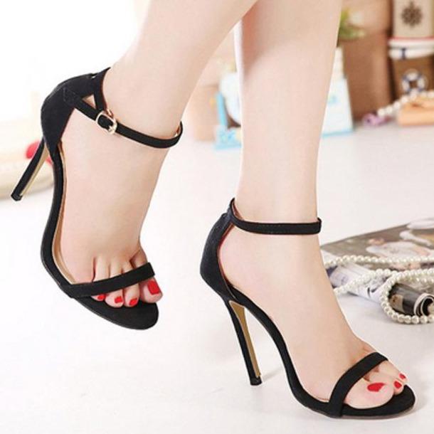 Women's one band peep toe ankle strap buckle stiletto sandals