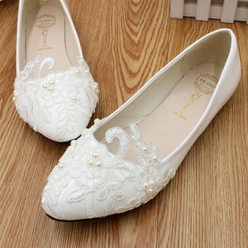 Women's white lace comfortable wedding shoes
