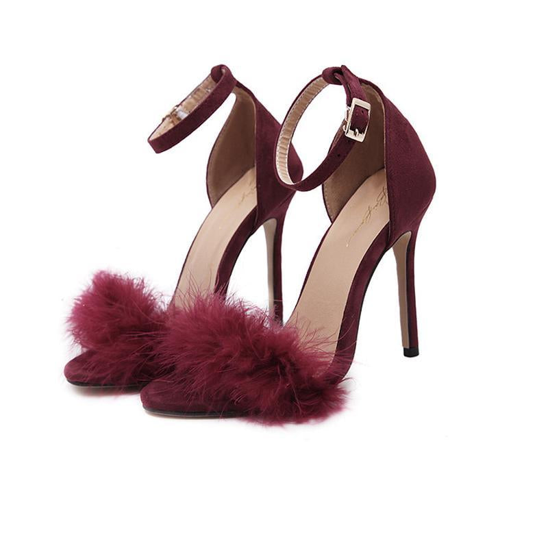 Plush Open Toe Suede Round Belt Pink Women Sandals - fashionshoeshouse