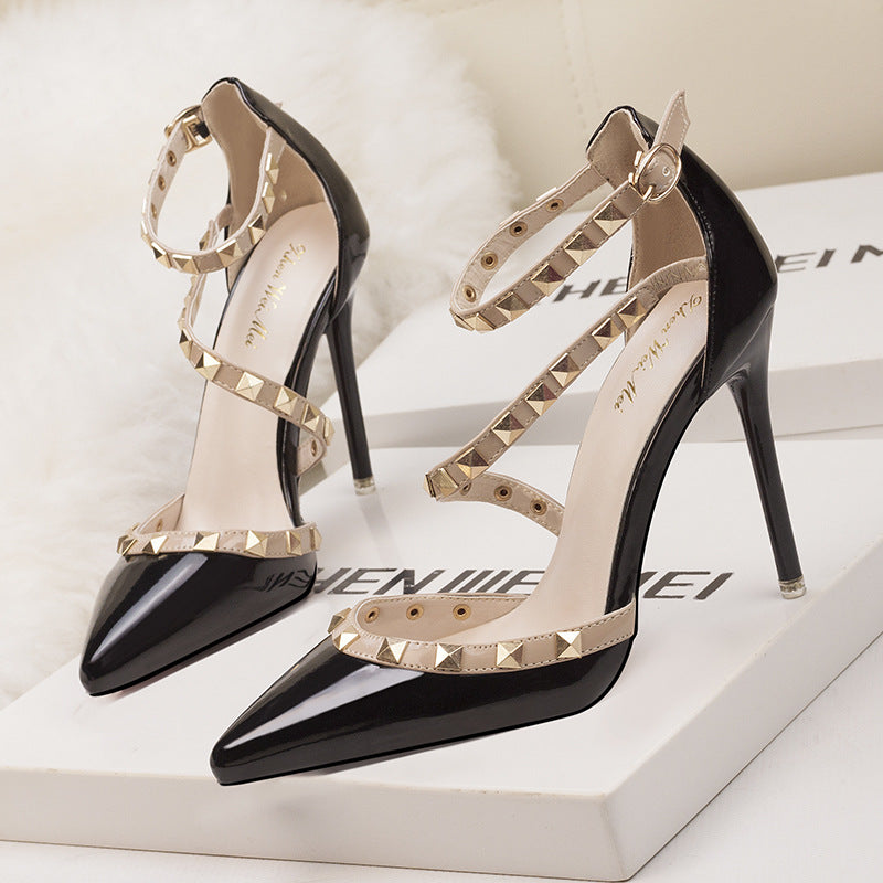 Women's studded high heels sandals | Pointed closed toe rivets heels