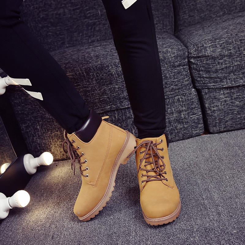 Women's lace up low heel work combat boots ankle booties