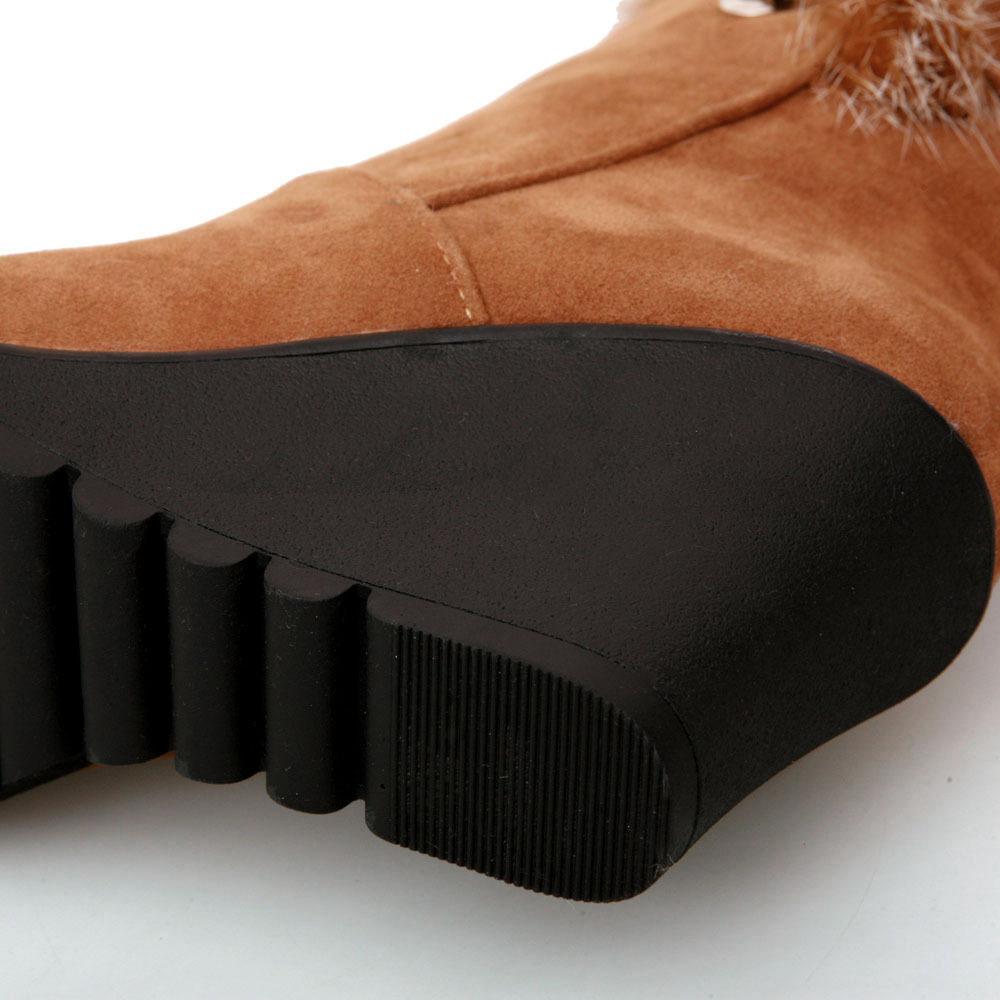 Women's fuzzy plush warm wedge heeled mid calf snow boots