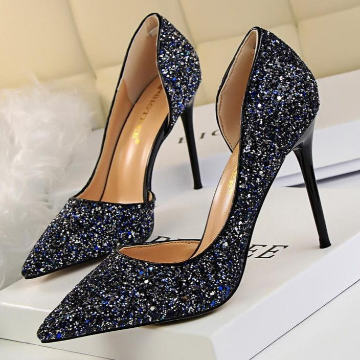 Women's rhinestone sparkly wedding high heels d’Orsay pumps for wedding/party