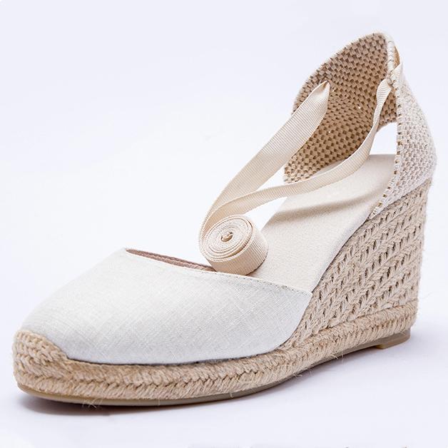 Women's closed toe lace-up espadrille wedge sandals