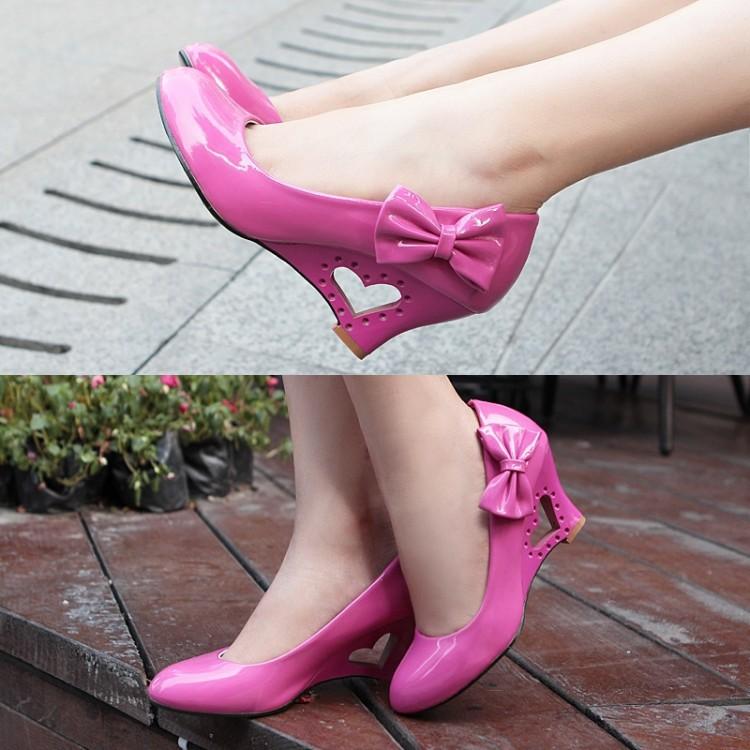 Cute sweet bowknot wedge heels pumps for party