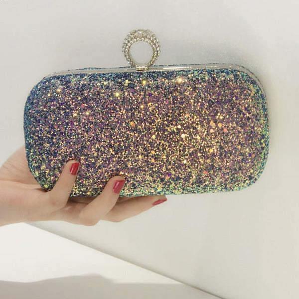 Rhinestone ring glitter evening bag clutch Lady's prom party purse cosmetic bag