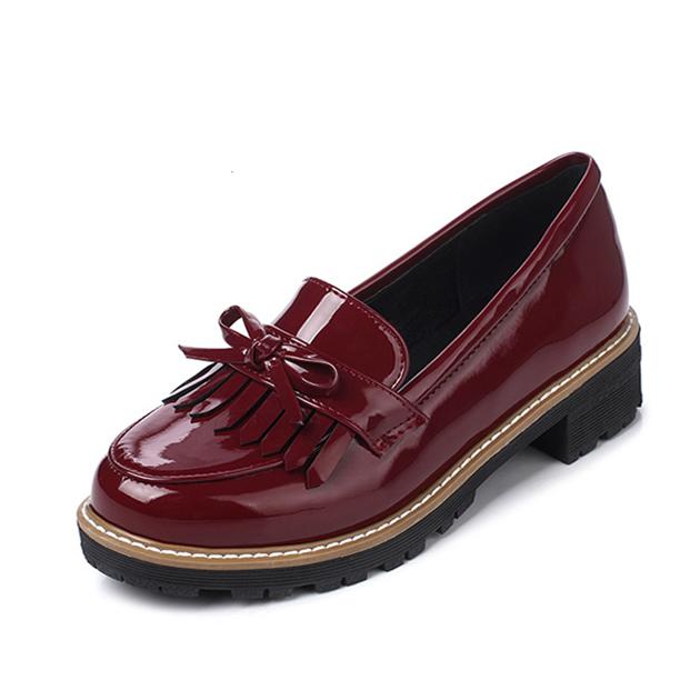 Women's classic slip on tassels loafers shoes PU patent leather
