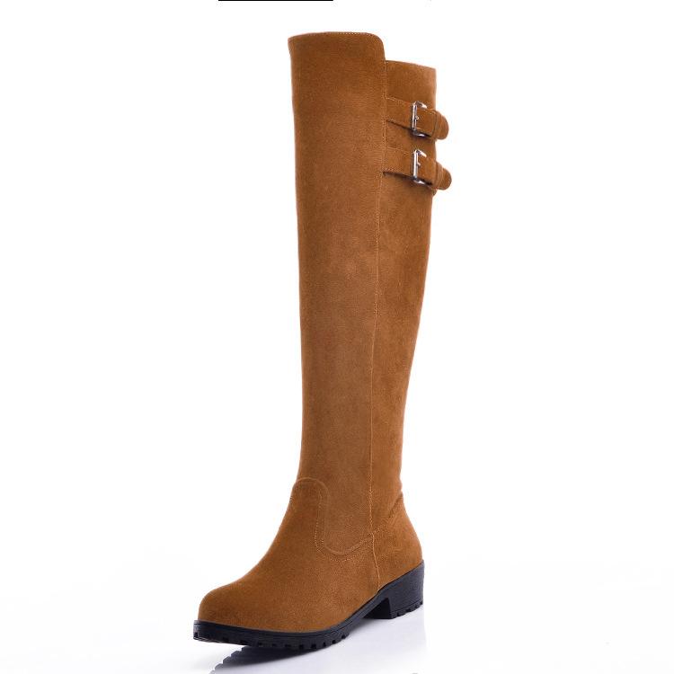Faux suede knee high knight boots | Buckle straps low heel tall boots