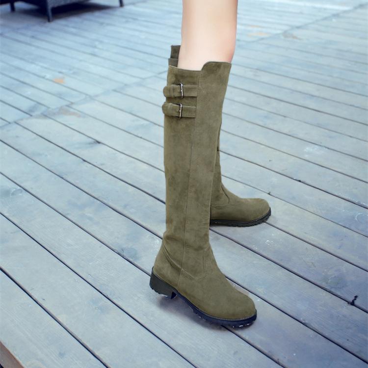 Faux suede knee high knight boots | Buckle straps low heel tall boots