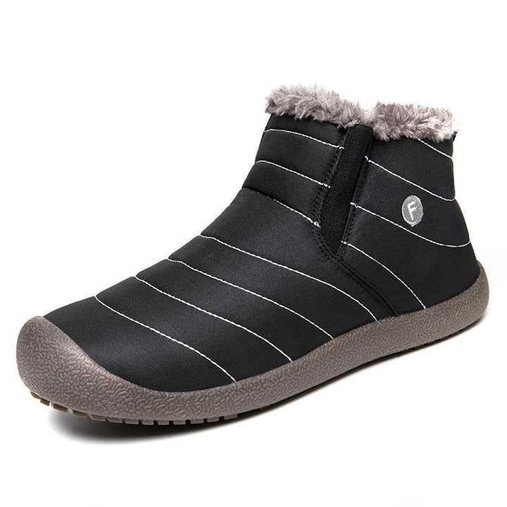 Unisex Large Size Waterproof Fur Lined Slip On Flat Boots - fashionshoeshouse
