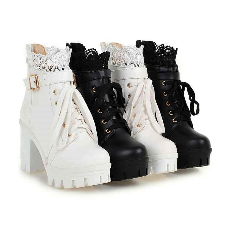 Ankle Strap Laces Chunky Heel England Style Lace Up Boots - fashionshoeshouse