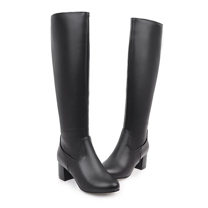 Block heels knee high boots with side zipper square heels knight boots