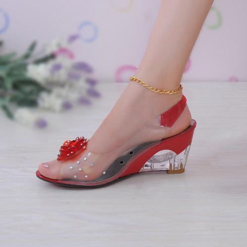 Women's clear wedge peep toe toe slingback sandals crystal flower transparent sandals