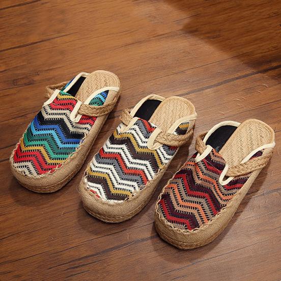 Women's woven vintage ethnic embroidery closed toe slip on sandals