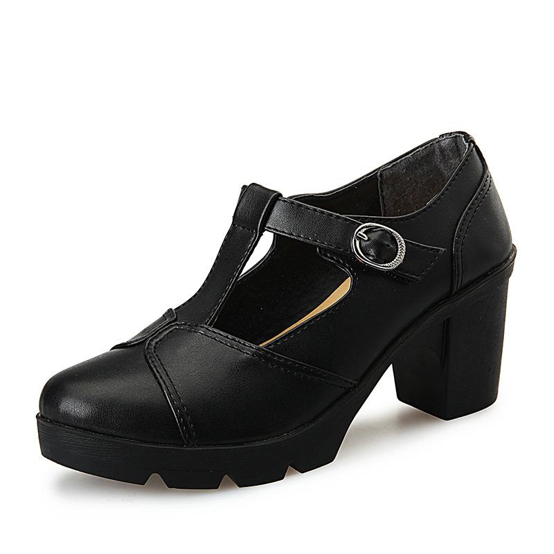 Women's classic t strap platform chunky mary jane shoes mid block heel lolita shoes