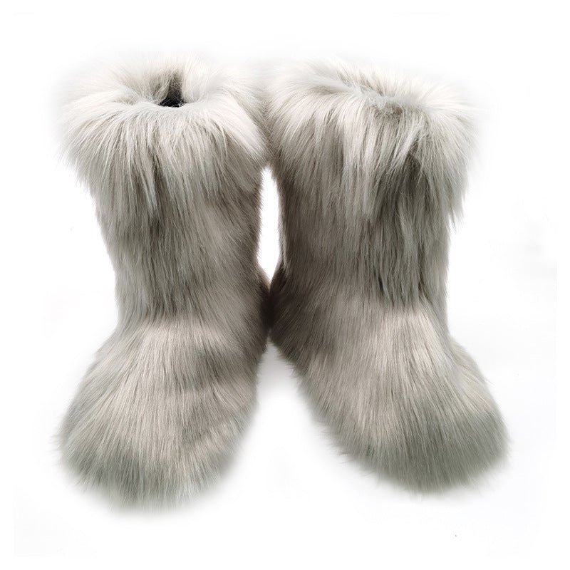 Women's winter fuzzy warm lined mid calf snow boots