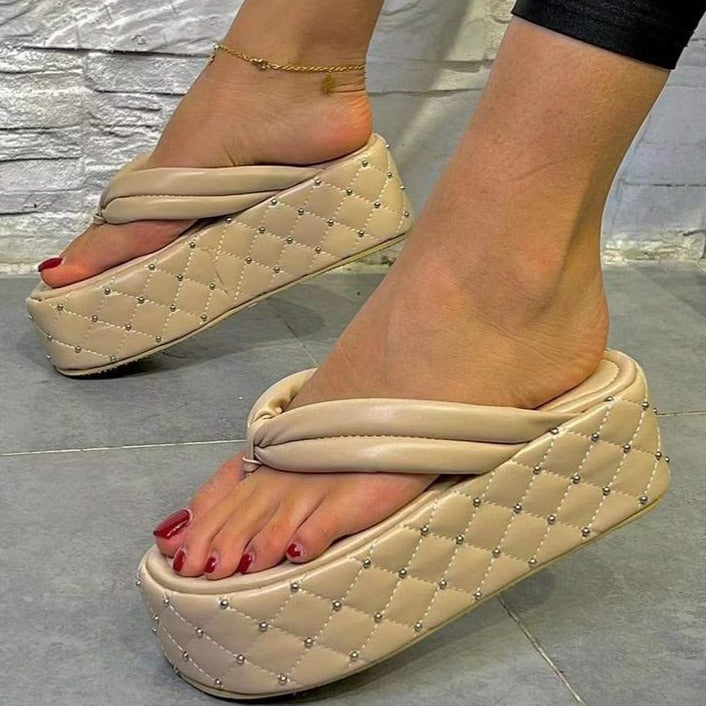 Women's rivers thick platform flip flops fashion summer clip toe slides