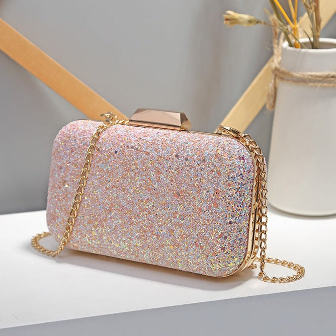 Lady's elegant rhinestone rectangle evening bag clutch Wedding party prom cosmetic purse with strap