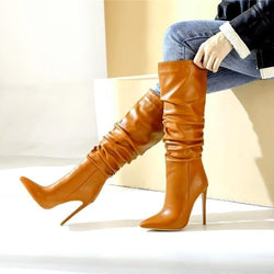 Women sexy stiletto high heel pointed toe slouch knee high boots