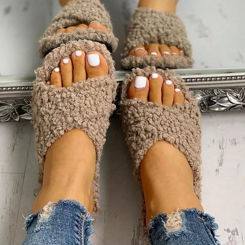 Women winter warm criss cross slippers indoor shoes