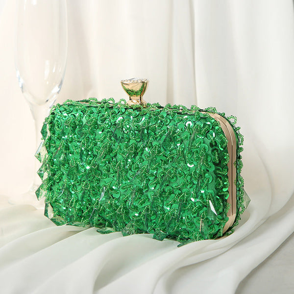 Lady's sequins beaded rectangle evening bag clutch purses Prom party wedding wristlet handbag