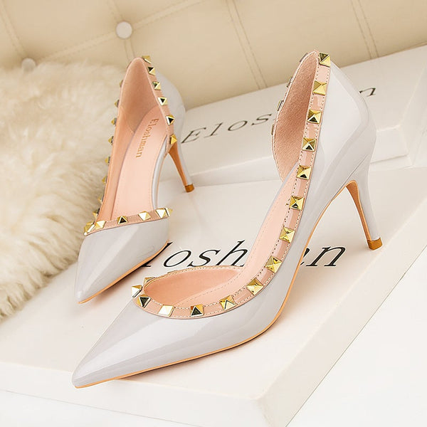 Sexy rivets d¡¯Orsay stiletto pumps | Side cutout high heels