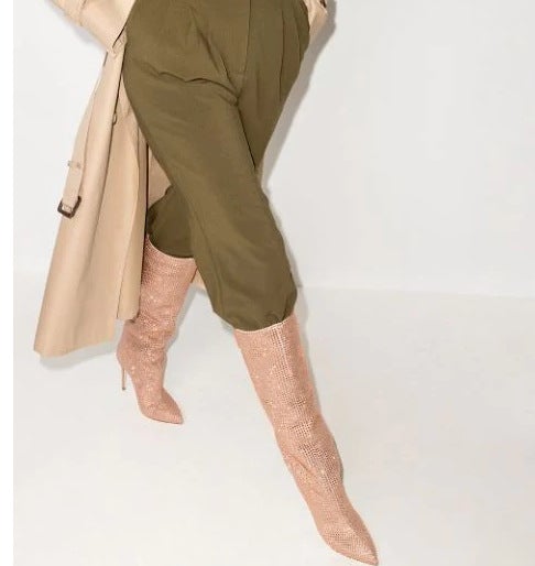 Rhinestone shining stiletto knee high boots glitter fashion show party boots