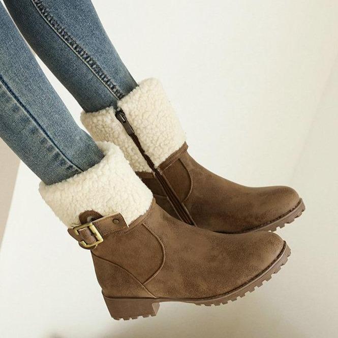 Fold over plush lined warm mid calf snow boots