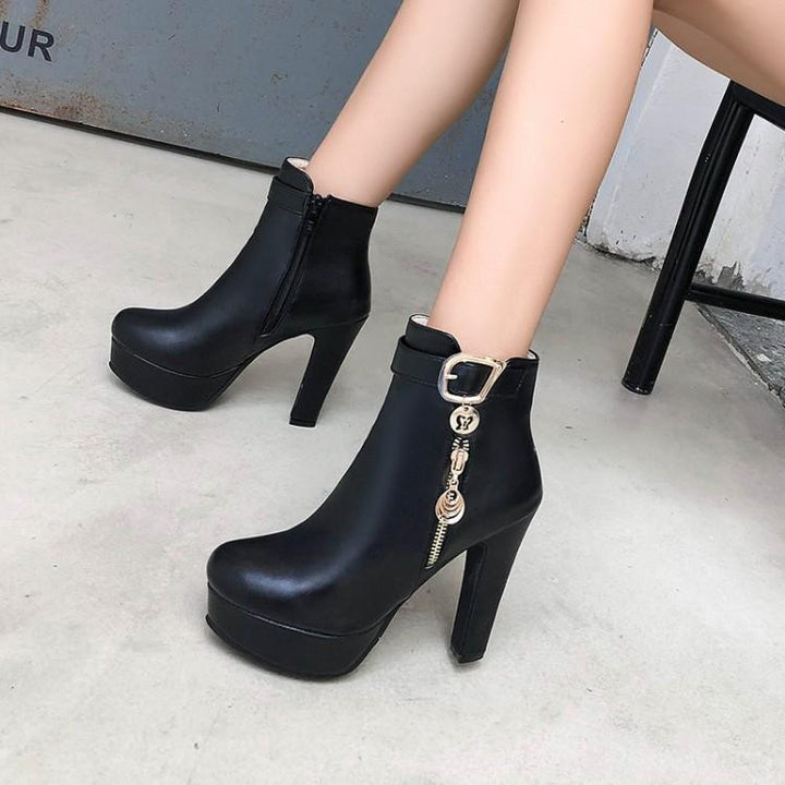 Women fall winter chunky platform ankle booties | Fashion dress boots