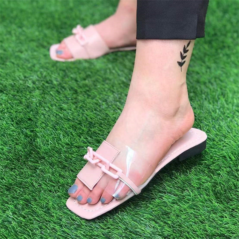 Clear jelly summer slides open toe low heel beach slippers