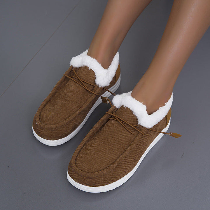 Women's warm plush lined slip on low cut booties winter warm casual shoes