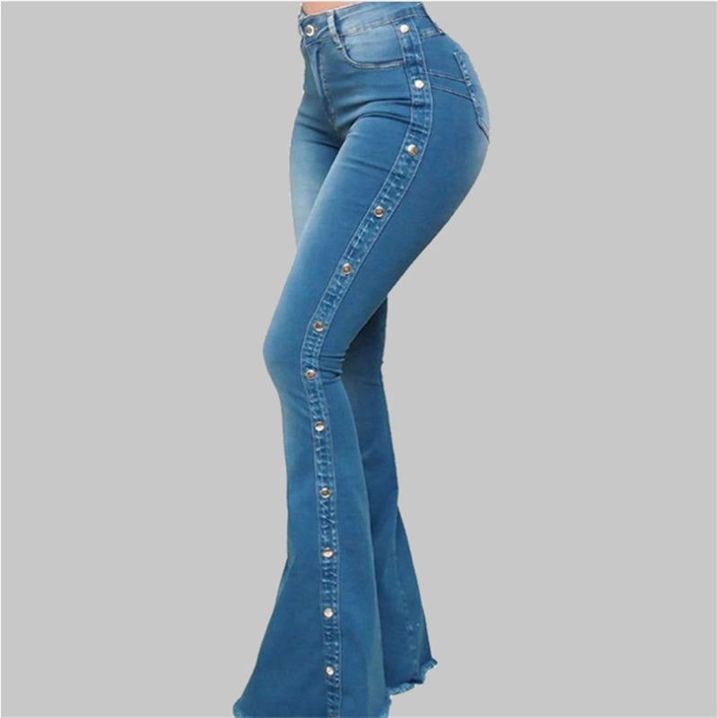 Women's high waisted curvy bell bottom flare jeans