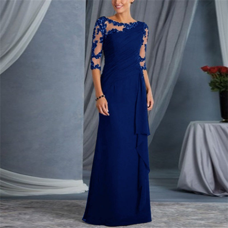 Elegant lace panel half sleeves maxi dress summer floor length party dress