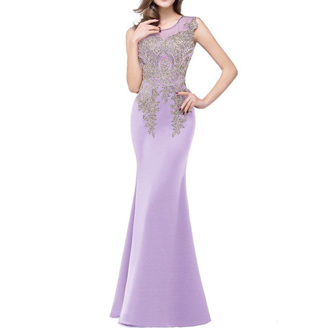 Illusion embroidery sleevesless maxi mermaid dress | Party evening prom dress