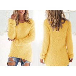 14 colors women fuzzy crewneck tunic sweater