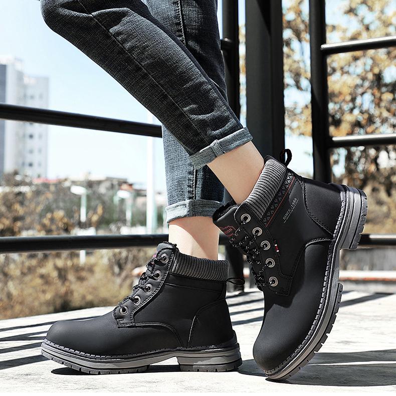 Women warm plush lining front lace work combat boots