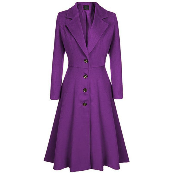 Women lapel button-down swing coat dress elegant winter tweed trench coat