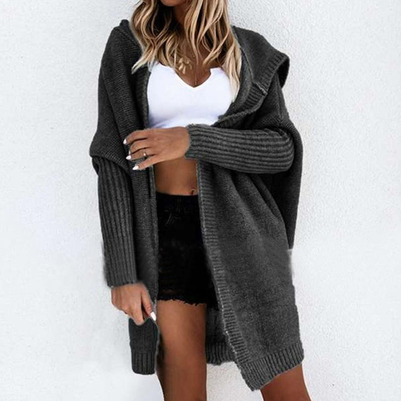 Women hooded open front knit cardigan sweater fall/winter loose outerwear