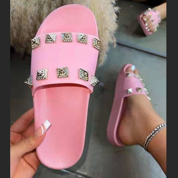 Women's studded summer slippers | Rivets soft slides