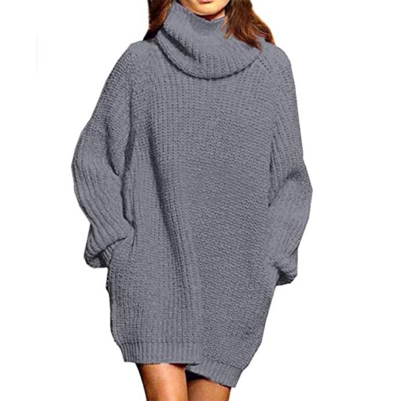 9 colors women turtleneck oversized loose fit knit sweater dress