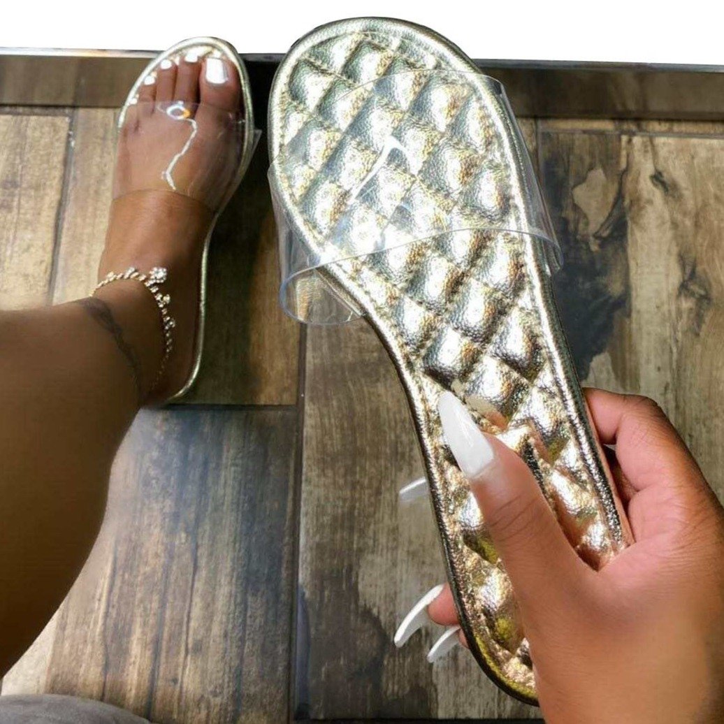 Women quilted sole open toe transparent slide sandals