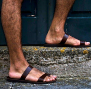 Men's toe ring 2 traps slides summer slip on sandals beach shoes