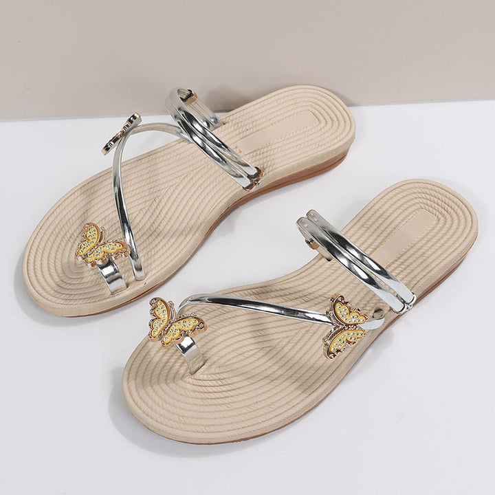 Women's cute butterfly sandals Toe ring sandals Flat beach sandals