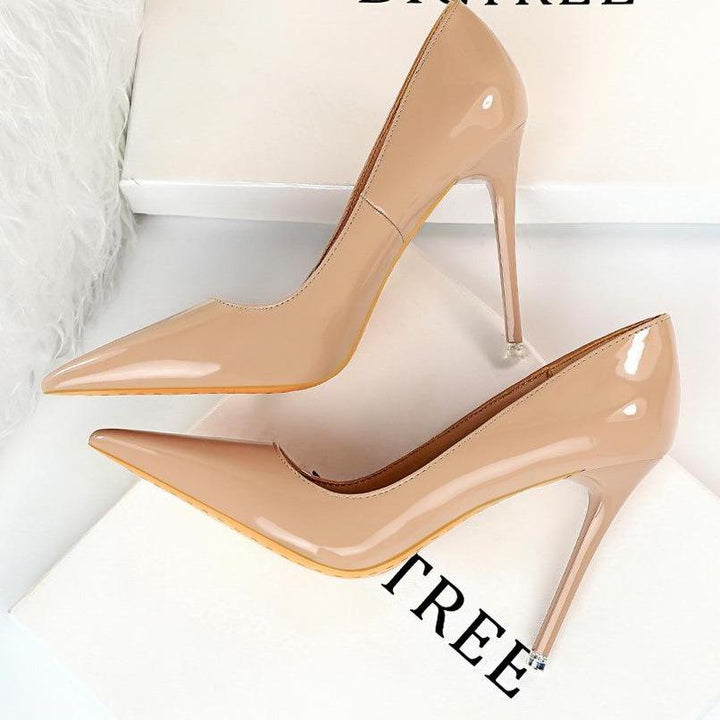 Women's PU patent leather high heels pointed closed toe stiletto heels